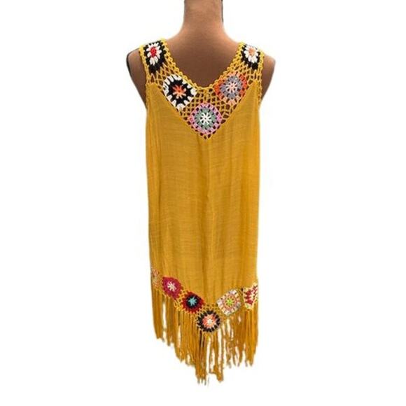 Favlux Fashion Sleeveless Shift Crochet Dress with Fringe in Yellow – Size Large - Picture 7 of 10